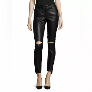 One Teaspoon Faux Leather Pants Leggings Black Skinny Straight Leg slit knee S